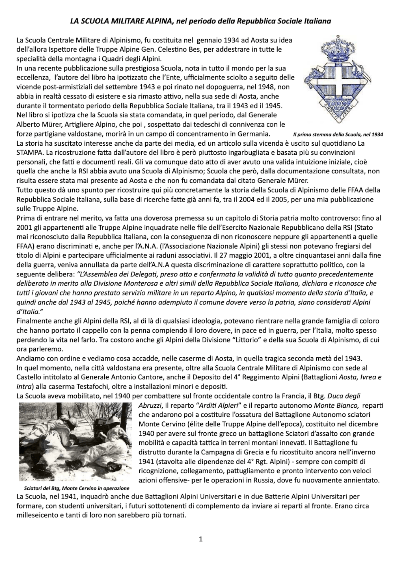 LA SCUOLA MILITARE ALPINA, nel periodo della Repubblica Sociale Italiana
